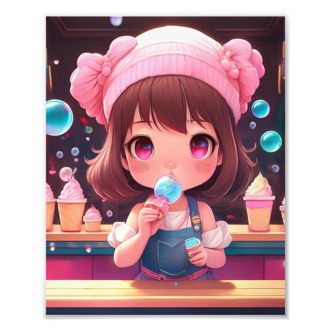 Chibi Art Chibi Gesichtseis Fotodruck (Vorne)
