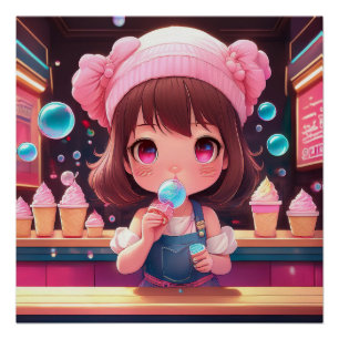 Chibi Art Chibi Gesichtseis Poster