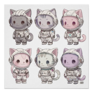 Chibi-Astronauten-Kätzchen Kawaii-Crew Poster