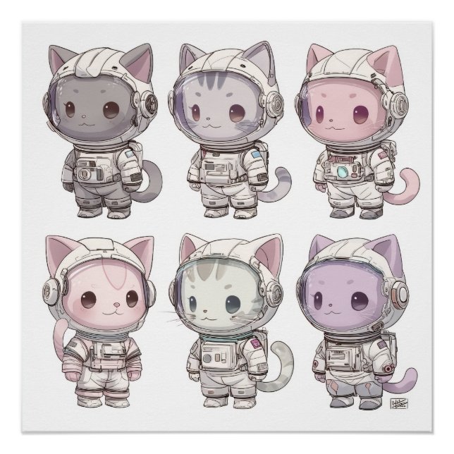 Chibi-Astronauten-Kätzchen Kawaii-Crew Poster (Vorderseite)