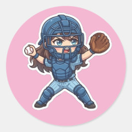 Chibi Baseball 2026 Edition - Catcher Throw-down Runder Aufkleber