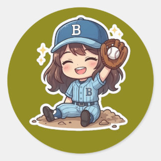 Chibi Baseball Edition - Siegreicher Fang Runder Aufkleber