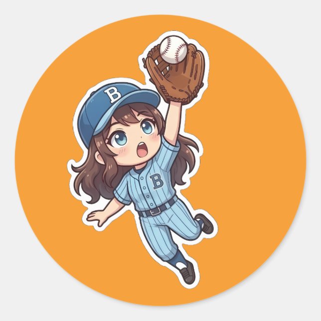 Chibi Baseball Edition - Springender Fang Runder Aufkleber (Vorderseite)