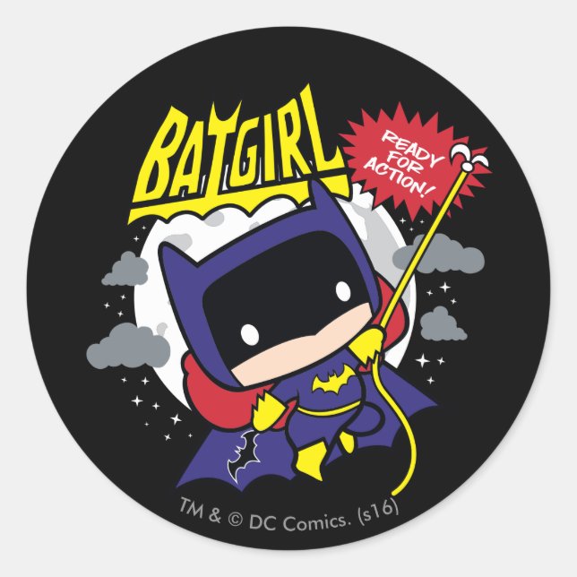 Chibi Batgirl bereit zum Handeln Runder Aufkleber (Vorderseite)