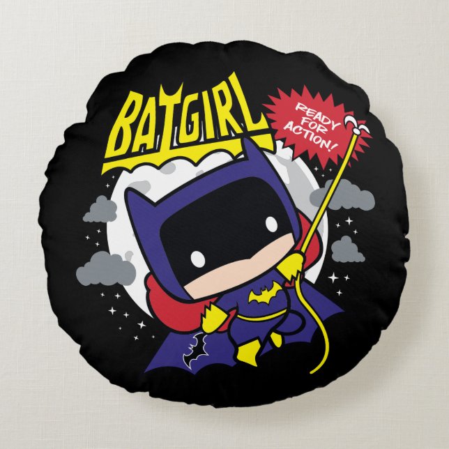 Chibi Batgirl bereit zum Handeln Rundes Kissen (Vorderseite)