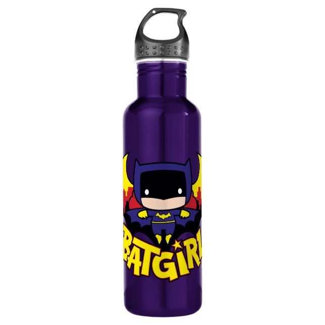Chibi Batgirl mit Gotham Skyline & Logo Trinkflasche (Vorderseite)