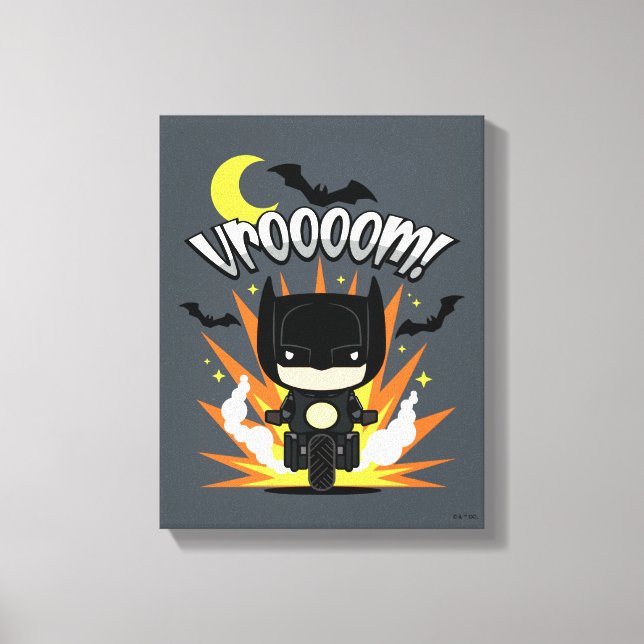 Chibi Batman Batcycle Leinwanddruck (Vorderseite)