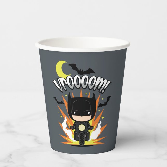 Chibi Batman Batcycle Pappbecher (Vorderseite)
