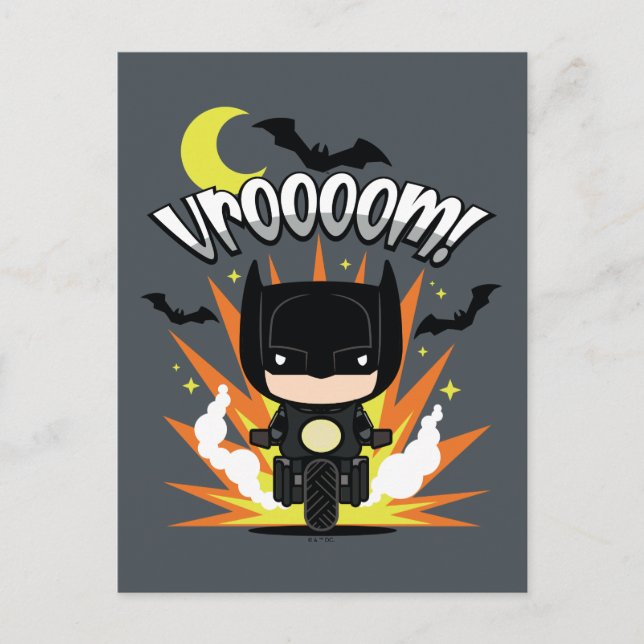 Chibi Batman Batcycle Postkarte (Vorderseite)