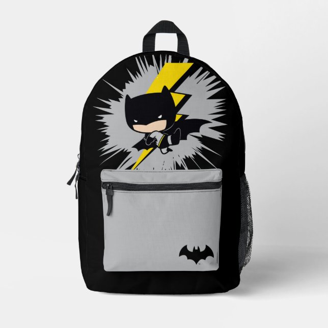 Chibi Batman Lightning Kick Bedruckter Rucksack (Vorderseite)