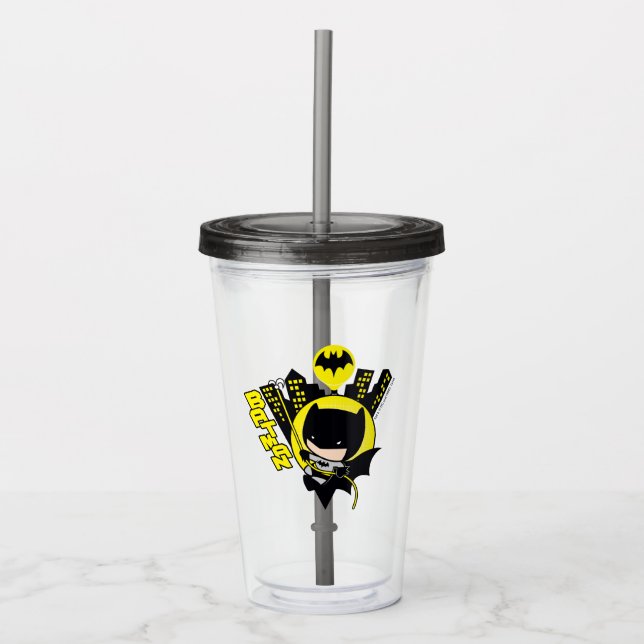 Chibi Batman skaliert die Stadt Acryltrinkbecher (Vorderseite)