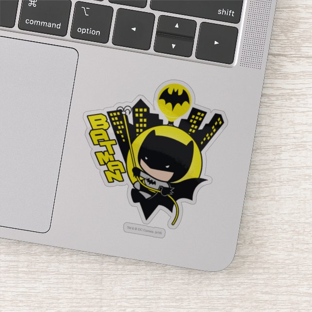 Chibi Batman skaliert die Stadt Aufkleber (Detail)