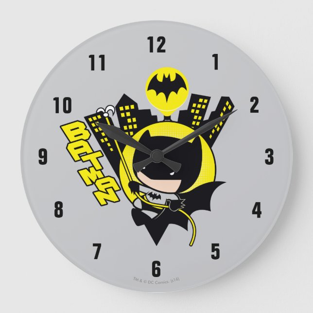 Chibi Batman skaliert die Stadt Große Wanduhr (Vorderseite)