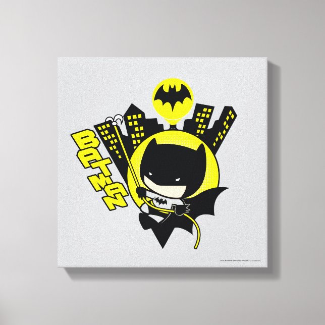 Chibi Batman skaliert die Stadt Leinwanddruck (Vorderseite)