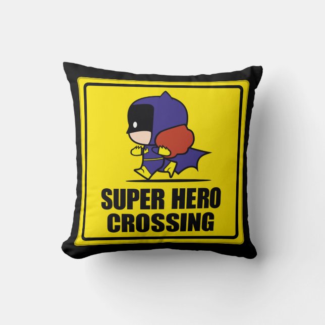 Chibi Batwoman Super Hero Crossing Sign Kissen (Vorderseite)
