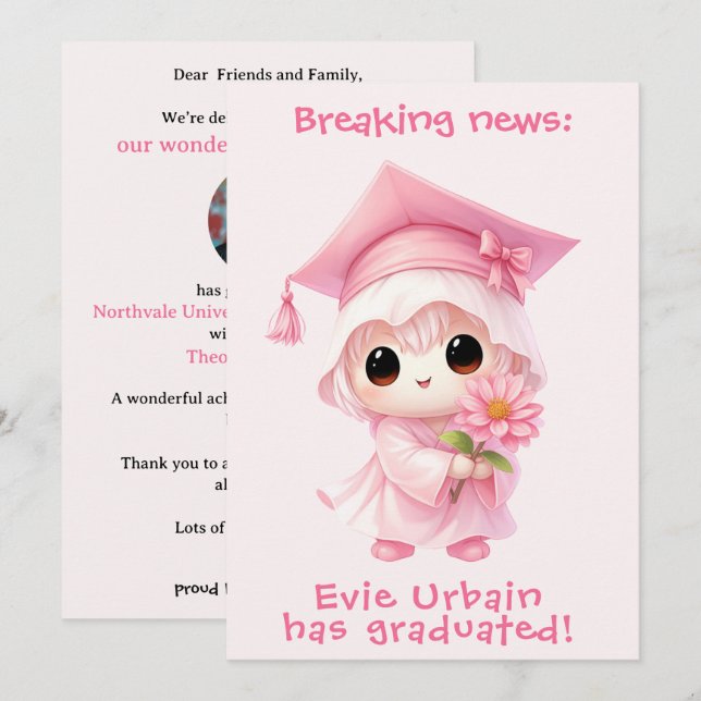🎓Chibi Blossom Abschlussankündigung Einladung (Vorne/Hinten)