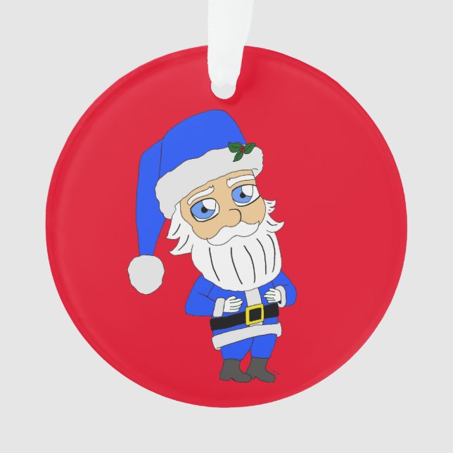 Chibi Blue Anzug Santa Ornament (Vorderseite)