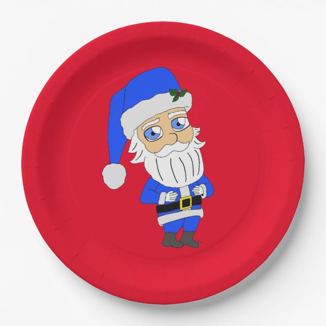Chibi Blue Anzug Santa Pappteller (Vorderseite)