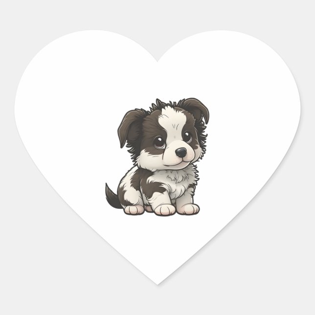 Chibi Border Collie Herz-Aufkleber (Vorderseite)