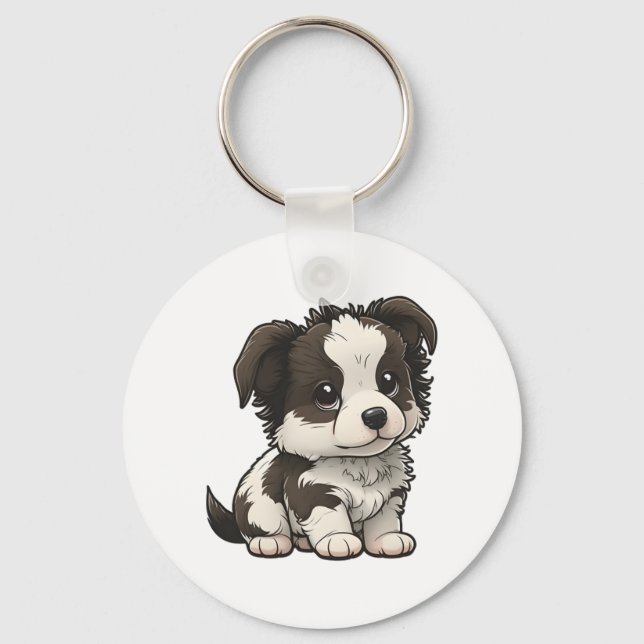 Chibi Border Collie Schlüsselanhänger (Vorderseite)