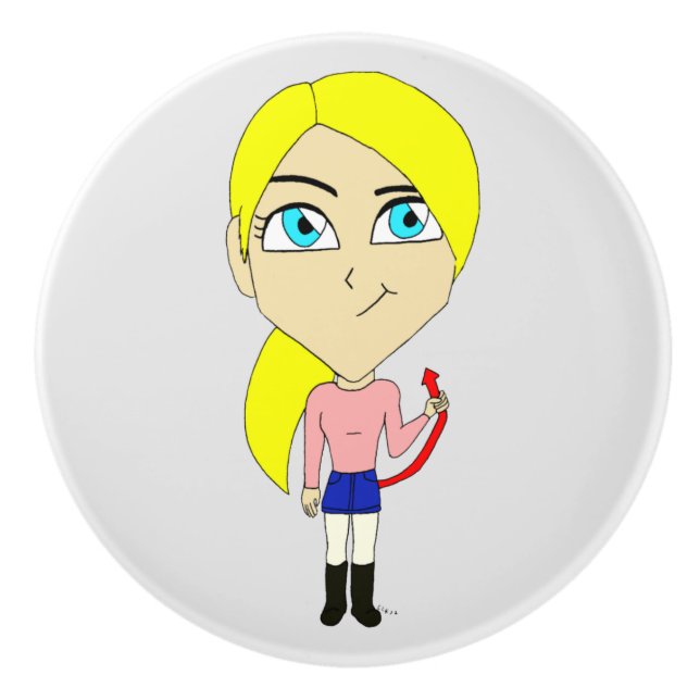 Chibi "böse" Mädchen Keramikknauf (Vorderseite)