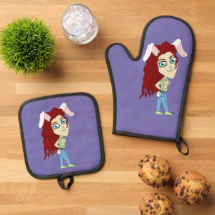 Chibi Bunnygirl gibt einen Daumen hoch Ofenhandschuh & Topflappen-Set