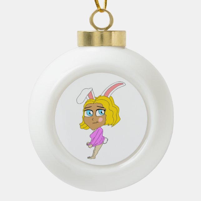 Chibi Bunnygirl Keramik Kugel-Ornament (Vorderseite)