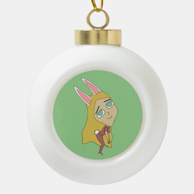 Chibi Bunnygirl Keramik Kugel-Ornament (Vorderseite)