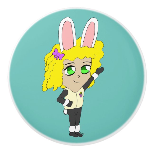 Chibi Bunnygirl Keramikknauf (Vorderseite)