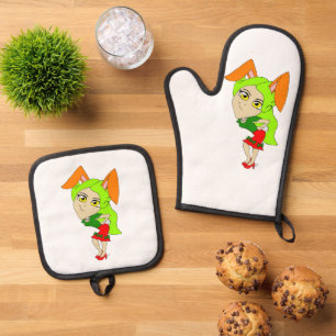 Chibi Bunnygirl Ofenhandschuh & Topflappen-Set