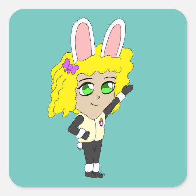 Chibi Bunnygirl Quadratischer Aufkleber (Vorderseite)