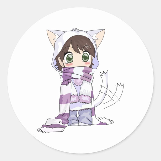 Chibi Cat Anime Girl Aufkleber (Vorderseite)