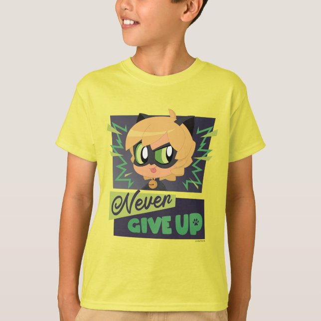 Chibi Cat Noir geben nie auf T-Shirt (Vorderseite)