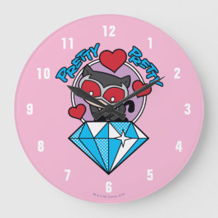Chibi Catfrau sitzt oben auf großen Diamanten Große Wanduhr