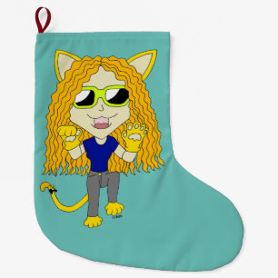 Chibi Catgirl mit Pfoten Großer Weihnachtsstrumpf