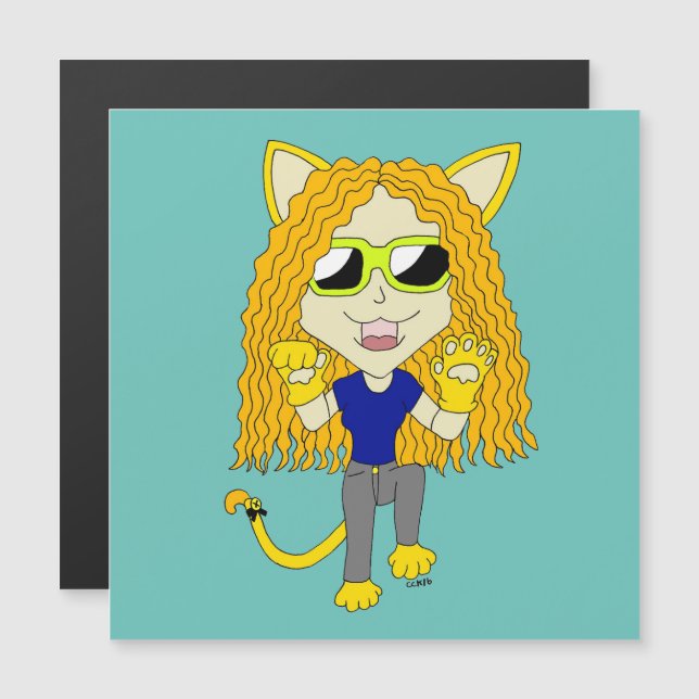 Chibi Catgirl mit Pfoten Magnetkarte (Vorne/Hinten)