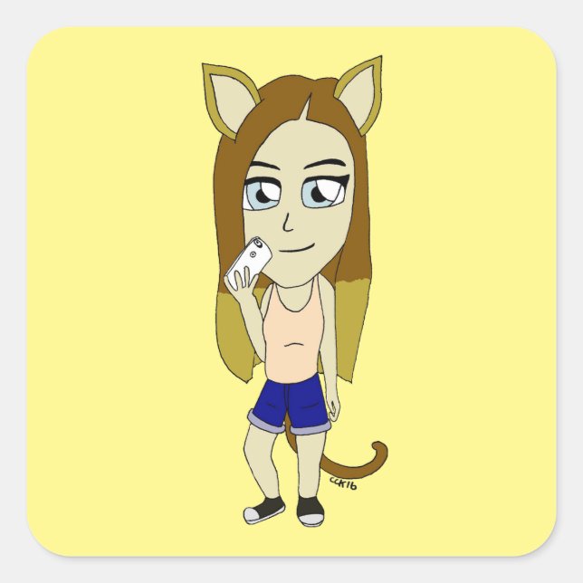 Chibi Catgirl Quadratischer Aufkleber (Vorderseite)