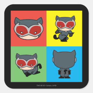 Chibi Catwoman Charakterposen Quadratischer Aufkleber