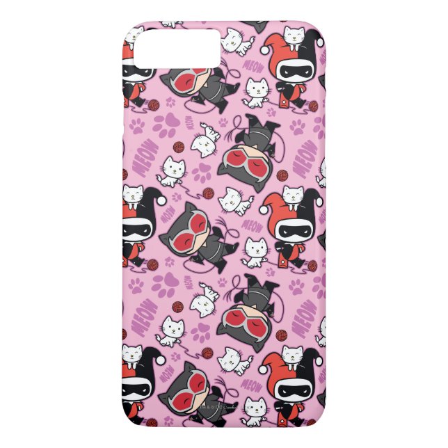 Chibi Catwoman, Harley Quinn & Kittens Pattern Case-Mate iPhone Hülle (Rückseite)