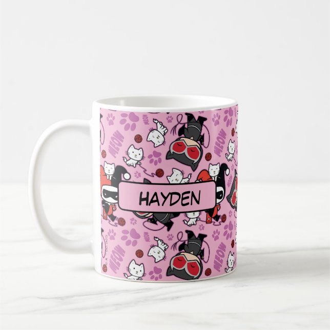 Chibi Catwoman, Harley Quinn, & Kittens Pattern Kaffeetasse (Links)