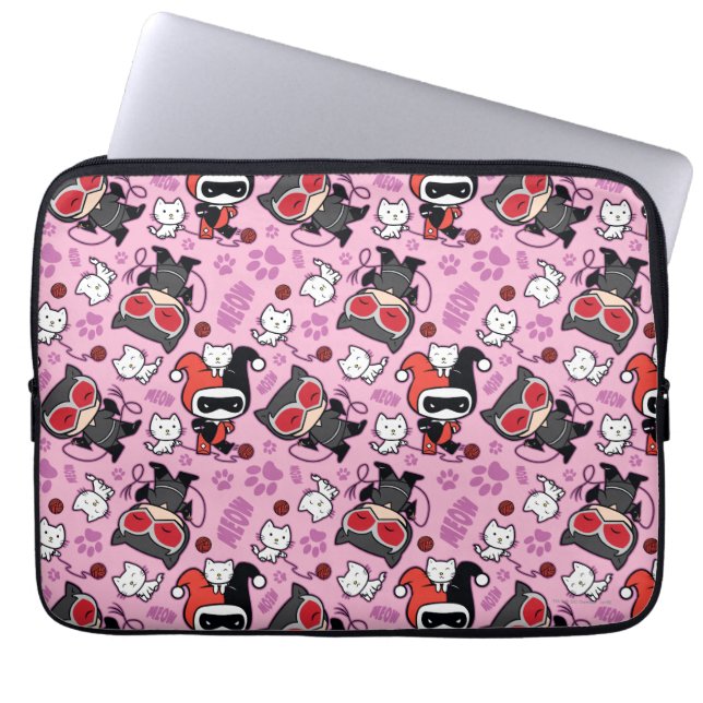 Chibi Catwoman, Harley Quinn & Kittens Pattern Laptopschutzhülle (Vorderseite)