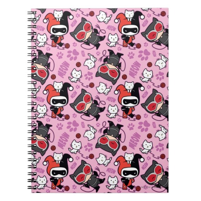 Chibi Catwoman, Harley Quinn & Kittens Pattern Notizblock (Vorderseite)