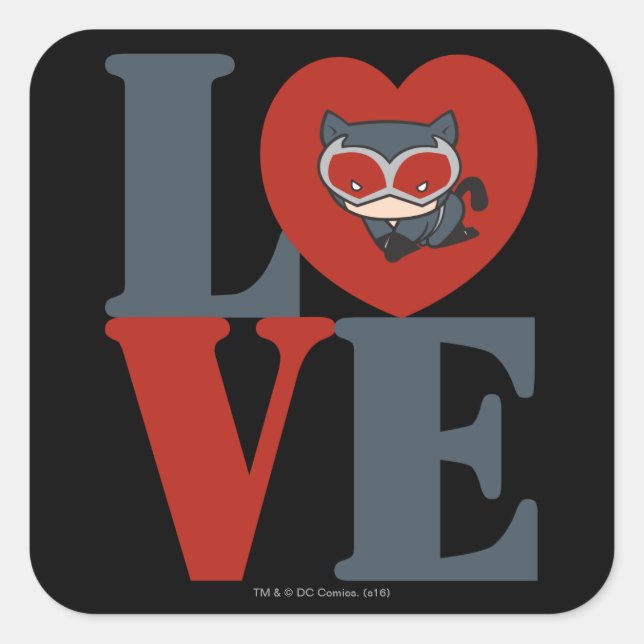 Chibi Catwoman LIEBE Quadratischer Aufkleber (Vorderseite)
