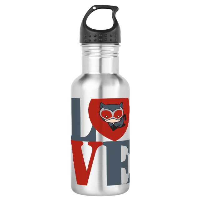 Chibi Catwoman LIEBE Trinkflasche (Vorderseite)