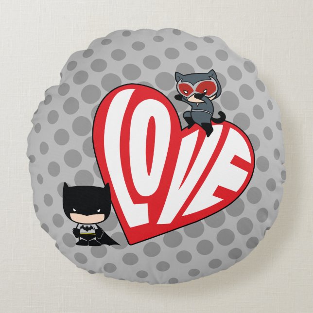 Chibi Catwoman Pounce zu Batman Rundes Kissen (Vorderseite)