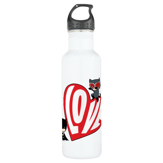 Chibi Catwoman Pounce zu Batman Trinkflasche (Vorderseite)