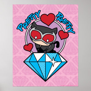 Chibi Catwoman sitzt auf einem großen Diamanten Poster