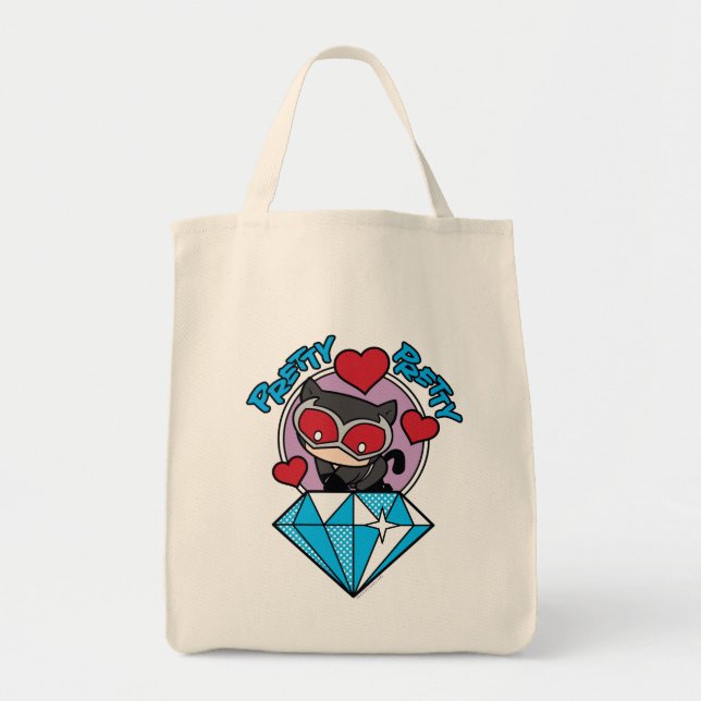 Chibi Catwoman sitzt oben auf großen Diamanten Tragetasche (Vorne)