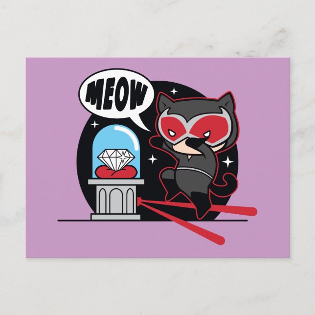 Chibi Catwoman stahl einen Diamond Postkarte (Vorderseite)