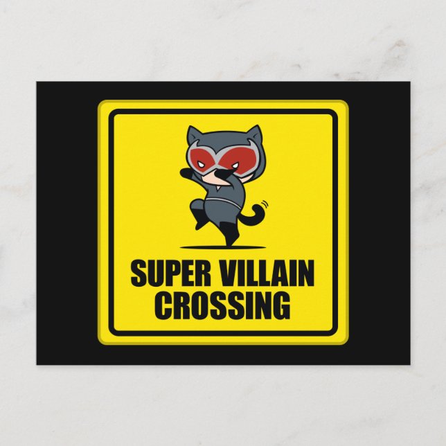 Chibi Catwoman Super Villain Crossing Sign Postkarte (Vorderseite)